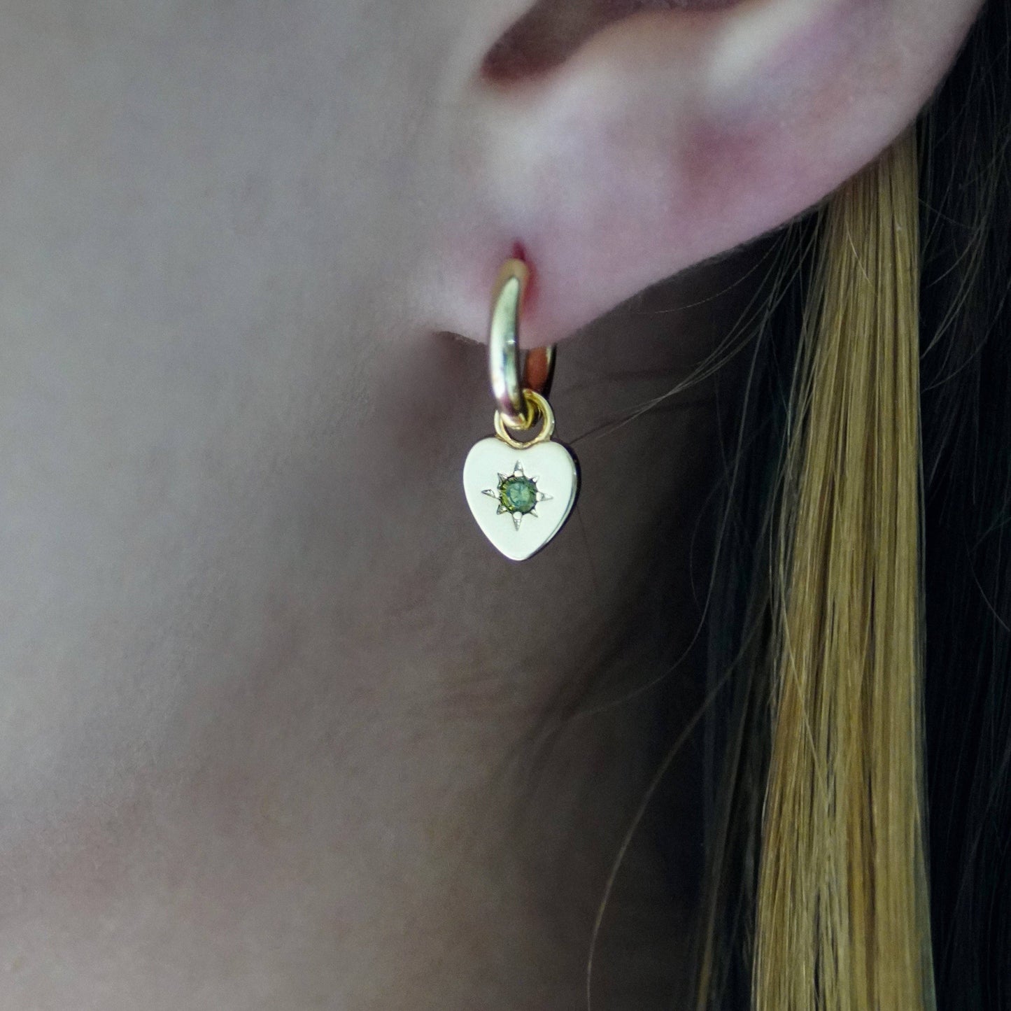 Peridot Heart Charm Earrings