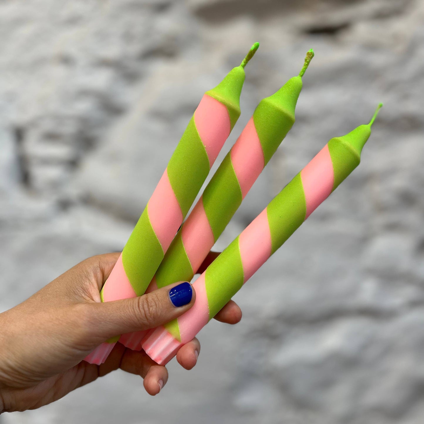 Peach & Neon Green Helter Skelter Dinner Candle