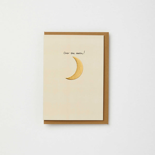 Over the moon good news/new baby card with gold foil