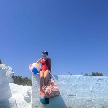 ELISA TOTE BAG CHECKERBOARD CARAMEL AND STRAWBERRY