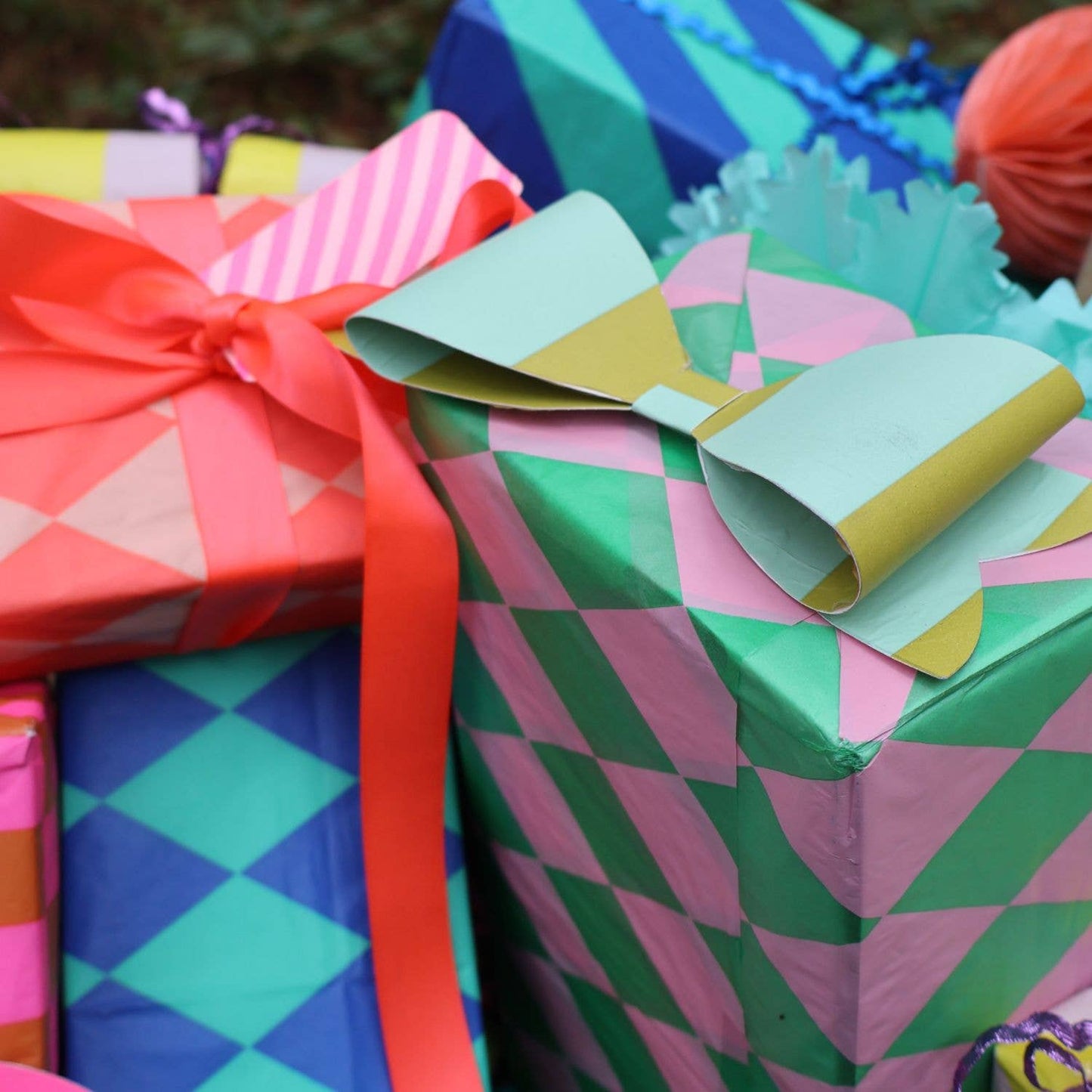 Luxury Tissue Paper Chequerboard/Diagonal - Ginger/Fl Pink