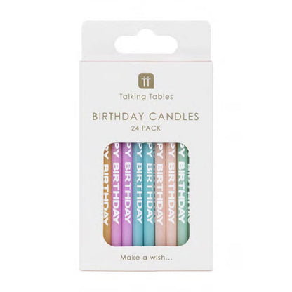Pastel Happy Birthday Printed Candles | 24 Pack |