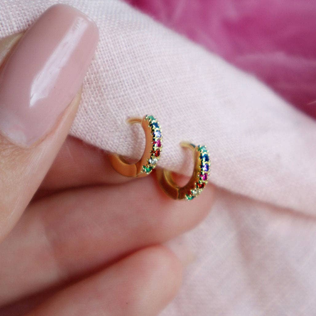 Rainbow Huggie Hoop Earrings
