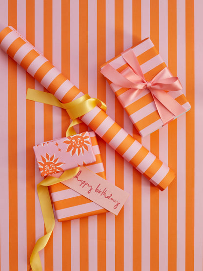 Classic Stripe Gift Wrap Orange & Pink