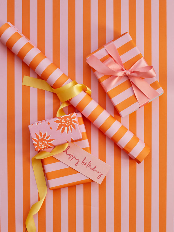 Classic Stripe Gift Wrap Orange & Pink