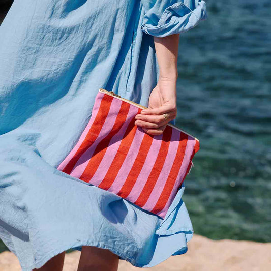 LILI FLAT POUCH STRIPES ORCHID / TOMATO