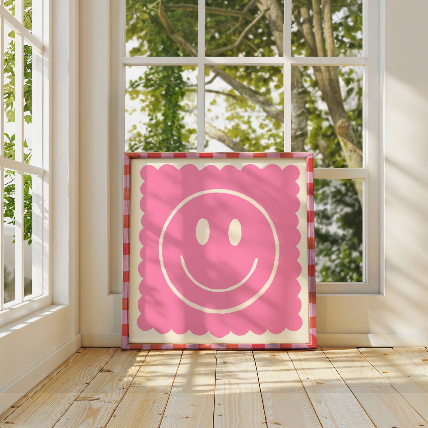 True Pink Smiley, Dopamine Decor, Maximalist, Colourful Art