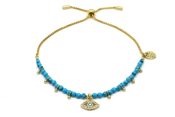 Brela Blue Evil Eye Charm Gold Bracelet
