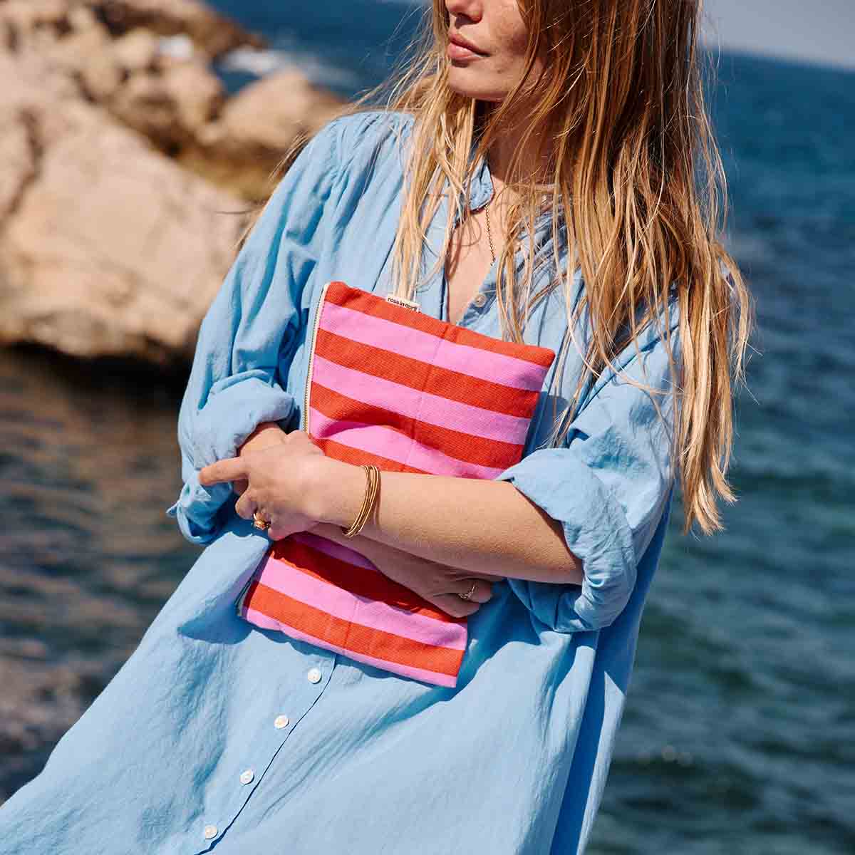 LILI FLAT POUCH STRIPES ORCHID / TOMATO