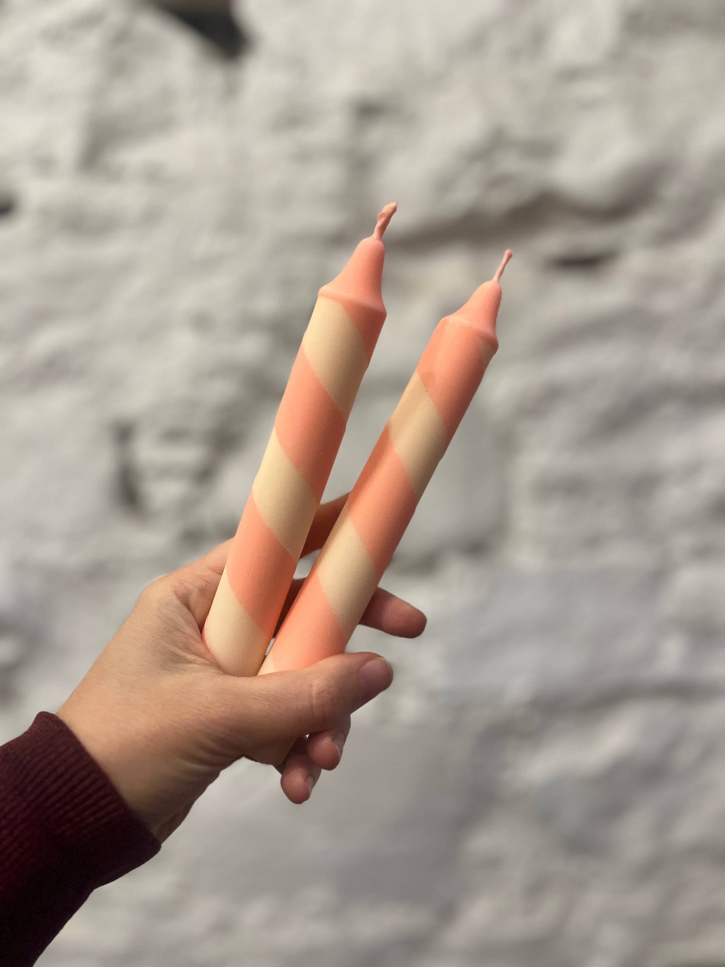 Cream & Peach Helter Skelter Taper Candle