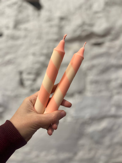 Cream & Peach Helter Skelter Taper Candle