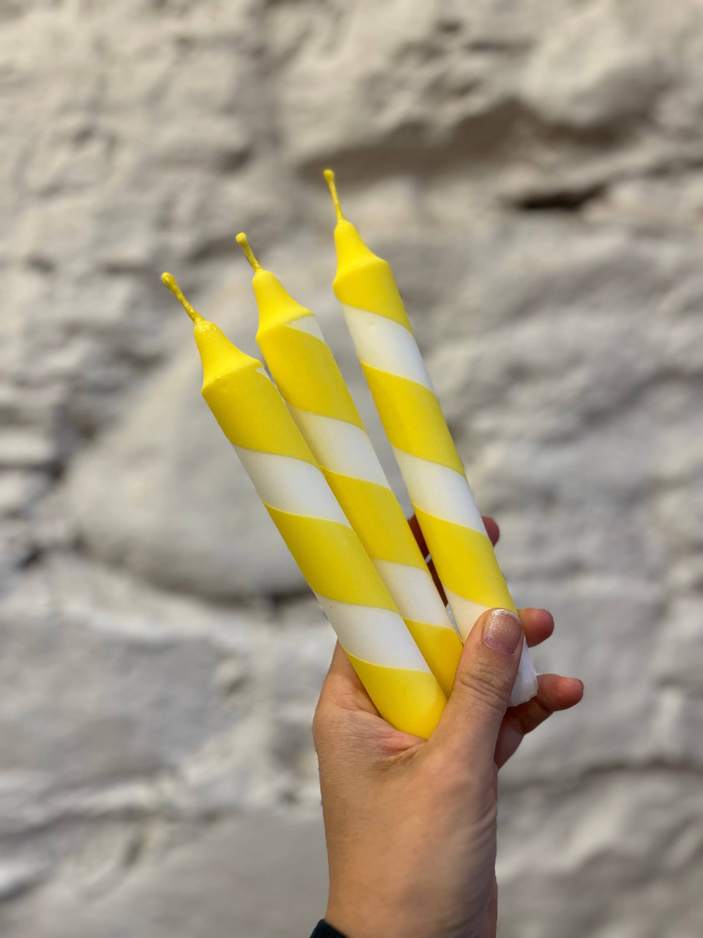 Sunny Yellow & White Helter Skelter Taper Candle