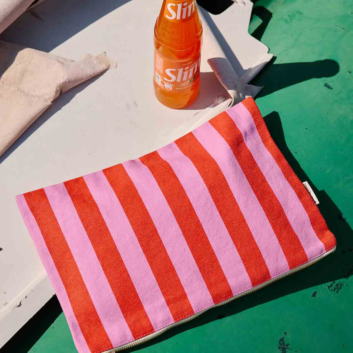 LILI FLAT POUCH STRIPES ORCHID / TOMATO