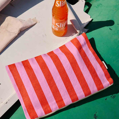 LILI FLAT POUCH STRIPES ORCHID / TOMATO