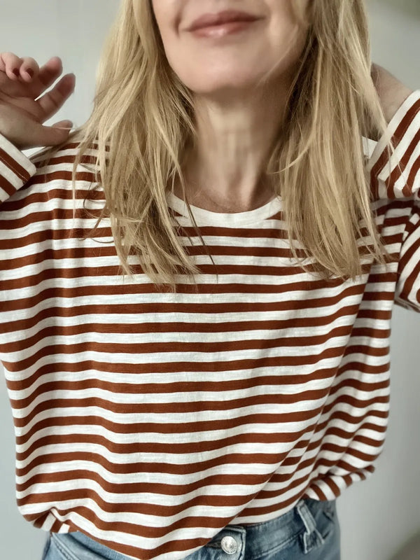 FWP by Rae Stripe Long Sleeve Tee Toffee Cream colour