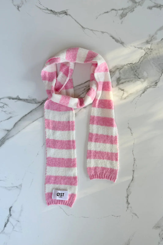 Gunhild Long Striped Scarf -Pink/White