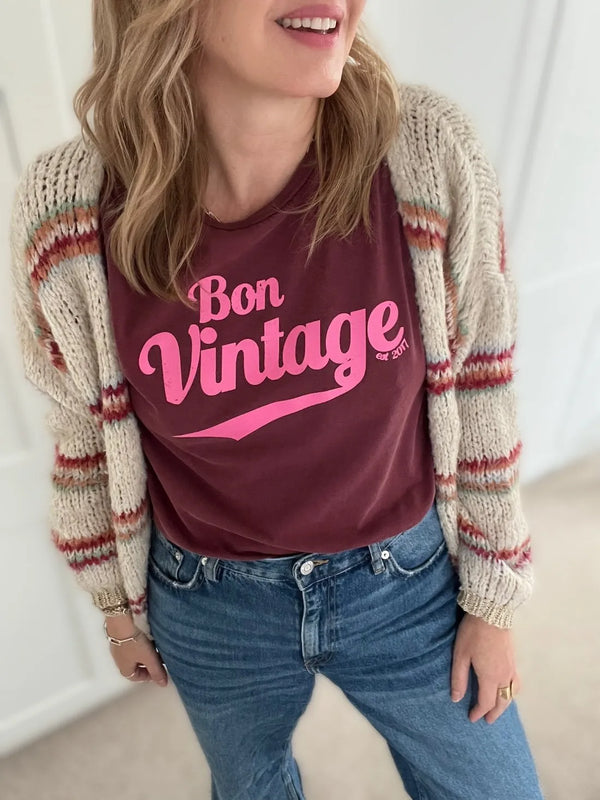 FWP by Rae Bon Vintage Retro Tee Stone Wash Burgundy Pink