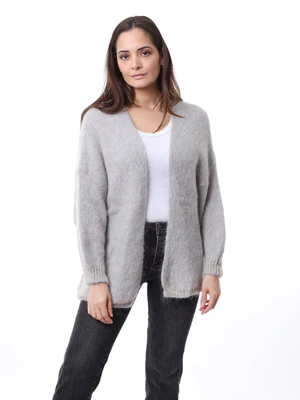 Cardigan with lurex cuffs & hem - Silver Grey