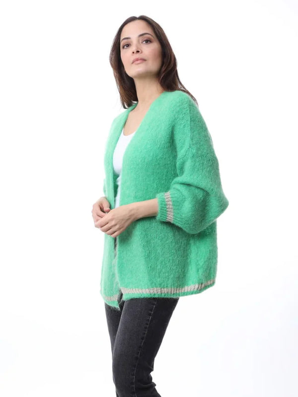 Cardigan with lurex cuffs & hem - Light Green