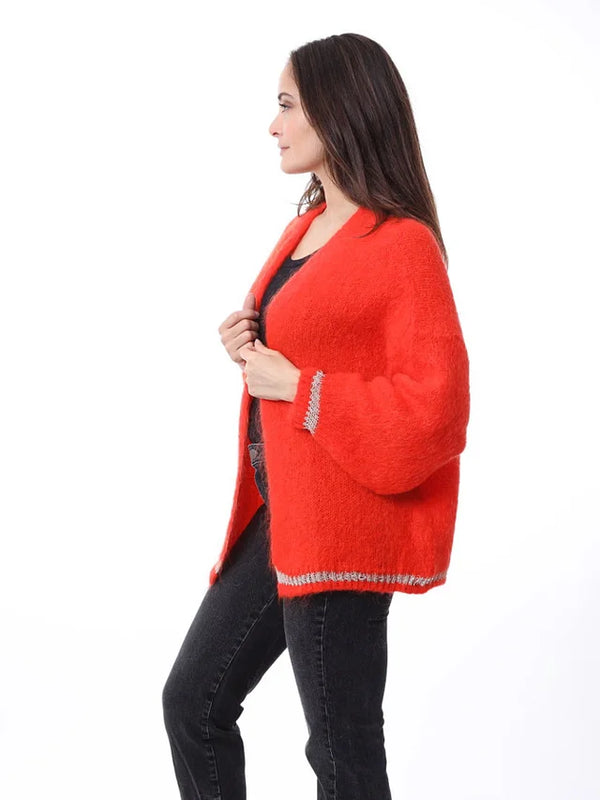 Cardigan with lurex cuffs & hem - Orange