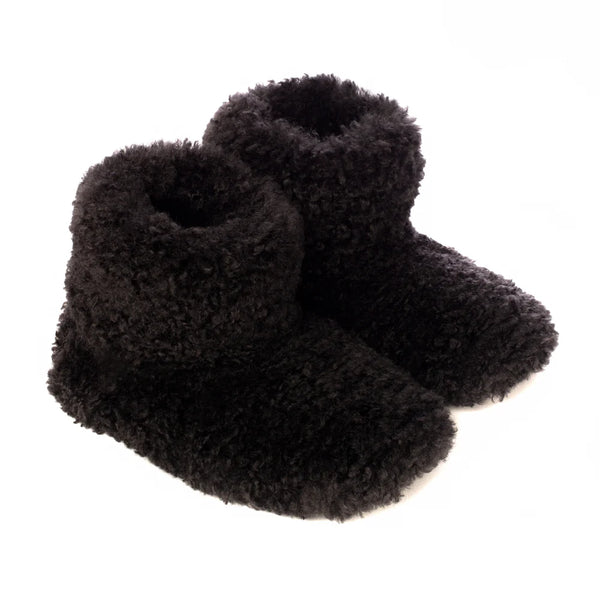 Faux Sheepskin Slipper Boots- Black