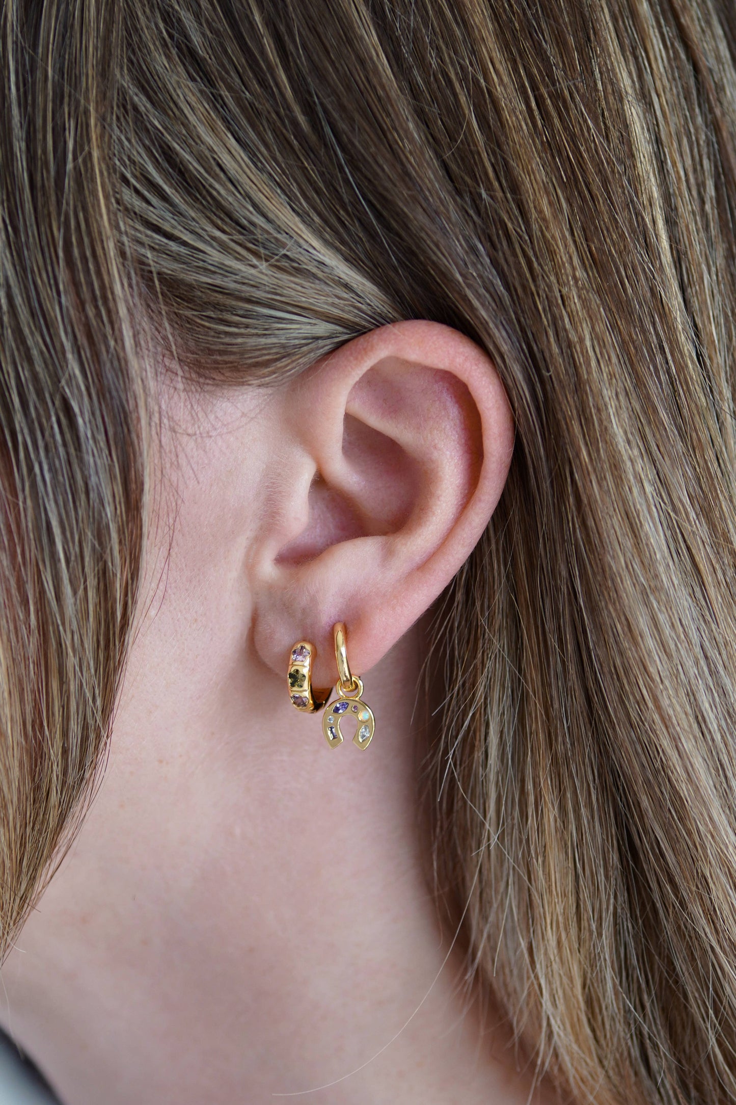 Flower Stone Petite Hoop Earrings