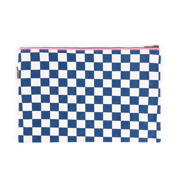 LILI CHECKERBOARD CLUTCH ECRU/NAVY BLUE