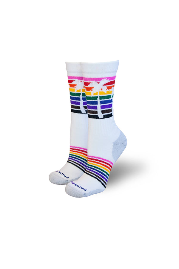 Rainbow Palm Tree Rainbow Pride Socks- Unisex: M