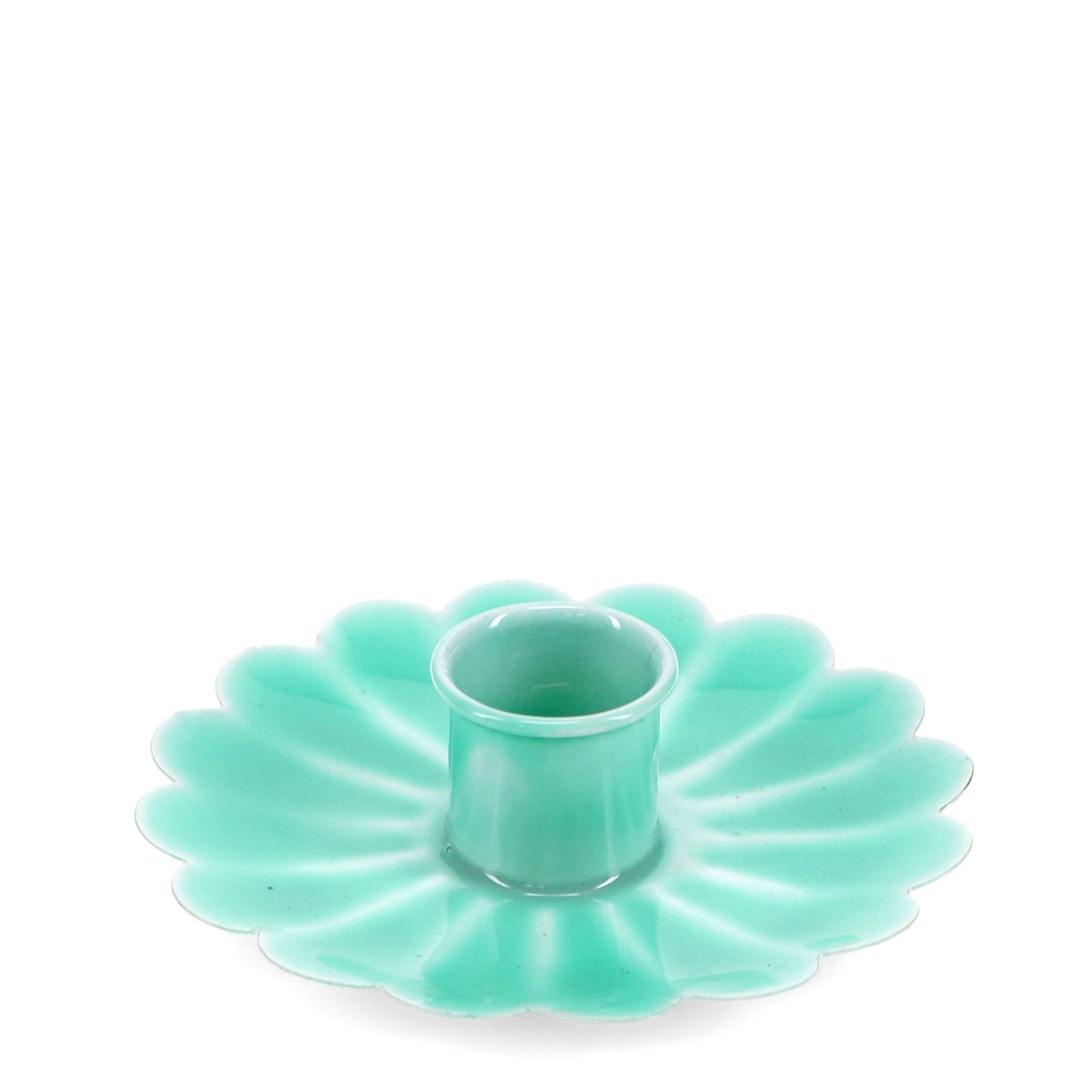 Enamel flat flower candle holder - Aqua