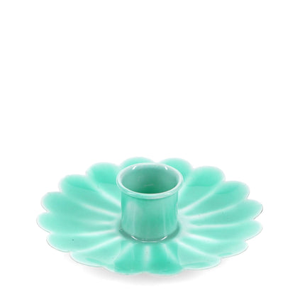 Enamel flat flower candle holder - Aqua