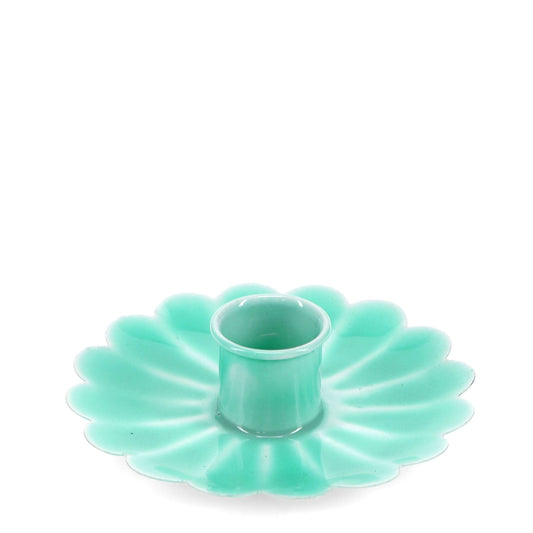 Enamel flat flower candle holder - Aqua