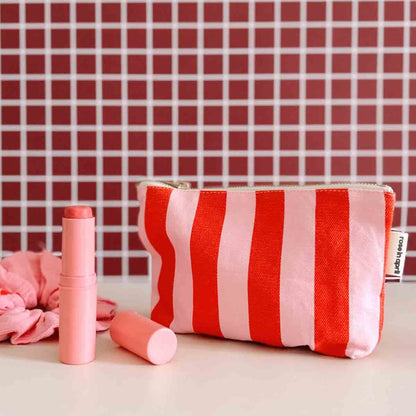 POUCH SOFIA STRIPES  TOMATO / CANDY PINK