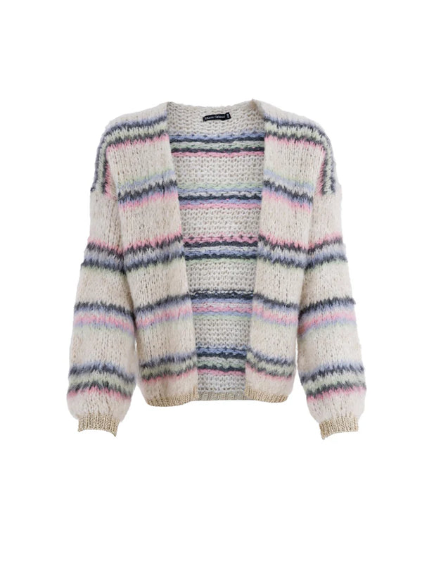 Black Colour Cayenne Striped Cardigan in Pastel