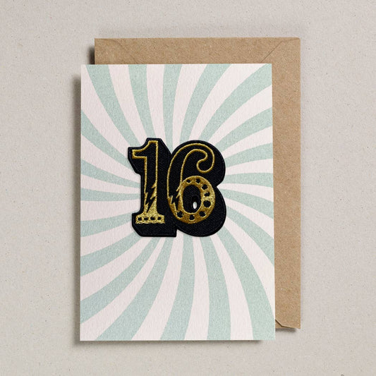 Iron on Big Number Greeting Card 16 Swirl