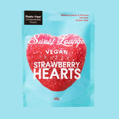 Vegan Fizzy Strawberry Hearts (Plastic-free) 65g