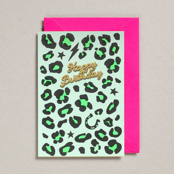 Animal Print Card - Green Happy Birthday