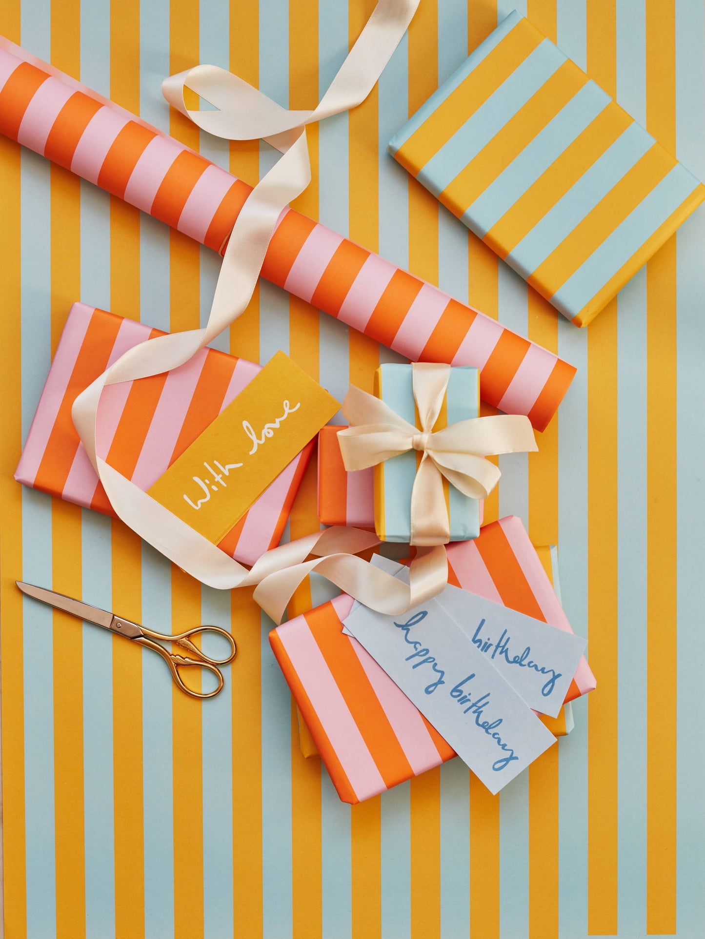 Classic Stripe Gift Wrap Blue & Yellow