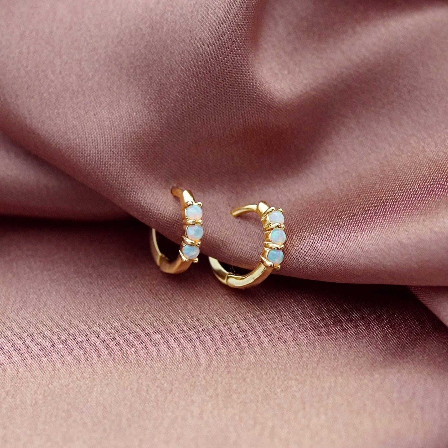 Triple Opal Huggie Hoop Earrings