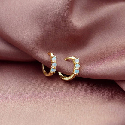 Triple Opal Huggie Hoop Earrings