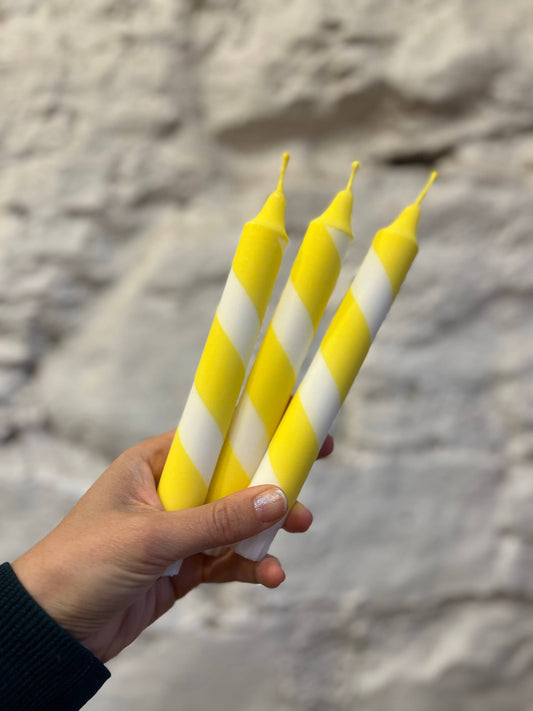 Sunny Yellow & White Helter Skelter Taper Candle