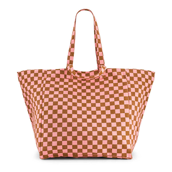 ELISA TOTE BAG CHECKS CARAMEL AND STRAWBERRY