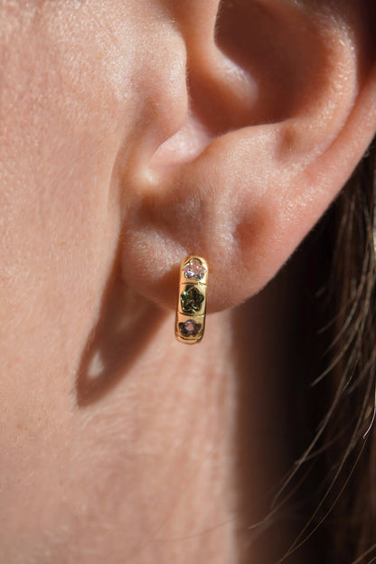 Flower Stone Petite Hoop Earrings