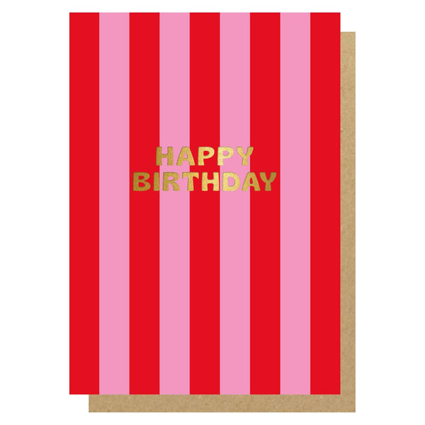 Happy Birthday pink & red stripe card