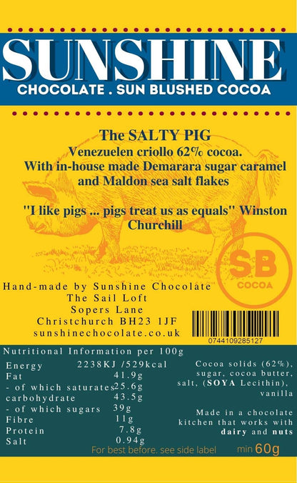 Sunshine Chocolate Salty Pig dark chocolate melt bar