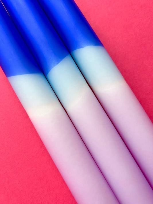 VIOLET HYDRANGEA Dip Dye Dinner Candle Trio