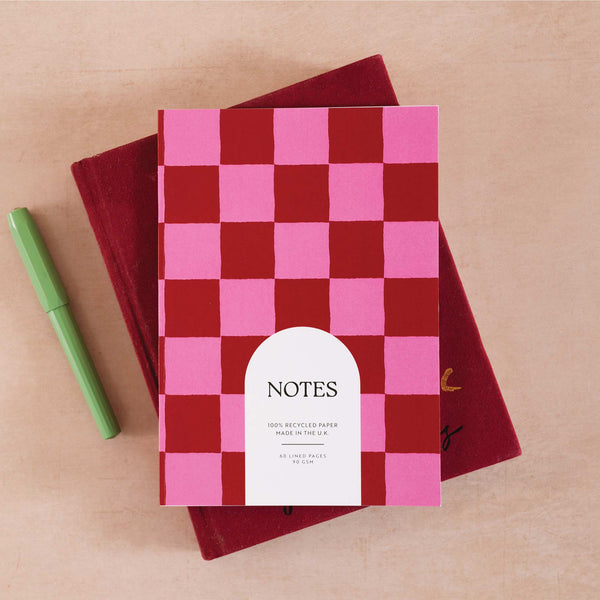 A5 Burgundy Check Notebook