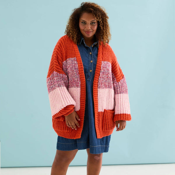 Janie Oversized Chunky Stripe Cardigan - Orange