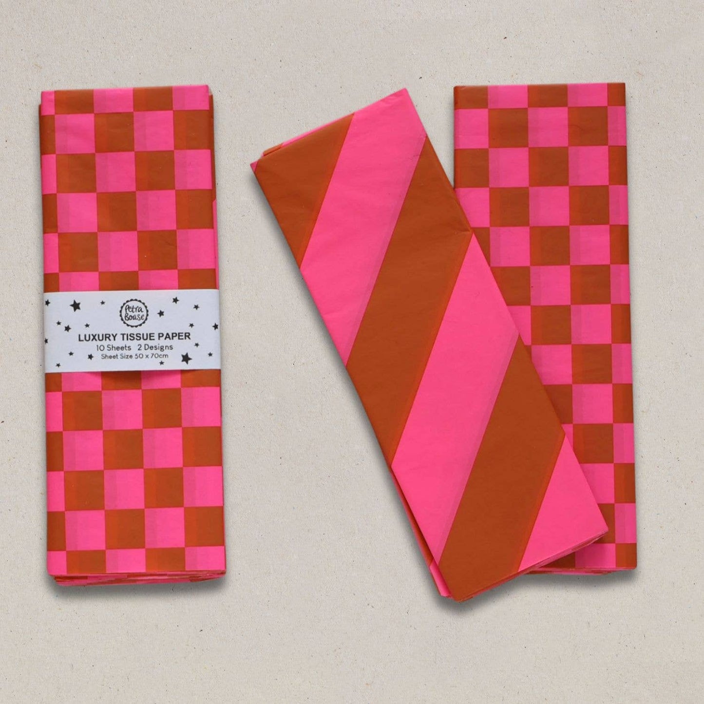 Luxury Tissue Paper Chequerboard/Diagonal - Ginger/Fl Pink