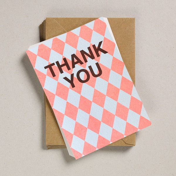 A6 Thank You Notecards - (Pack of 6) - Fluoro Orange Diamond