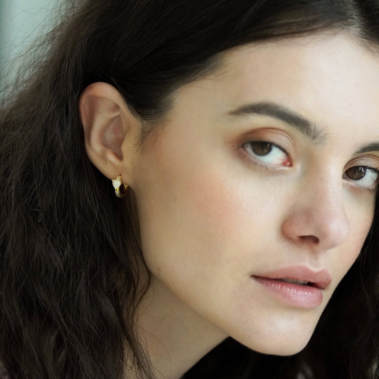 Moonstone Heart Hoop Earrings